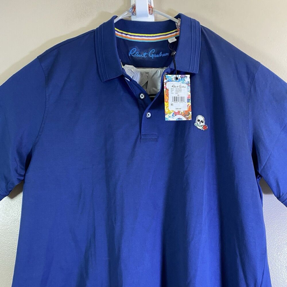 NWT Robert Graham Skull Golf Polo Shirt Navy Blue Men's Size XL Casual Player